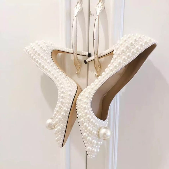 Pearly White Pointed Toe High Heels