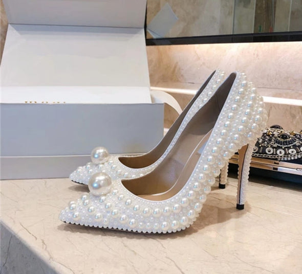 Pearly White Pointed Toe High Heels - SoExtraLuxe