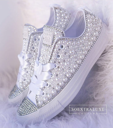 Pearly White and Crystal Low Top Luxe Converse