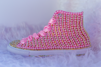 Pearly Pink and Crystal High Top Luxe Converse