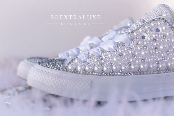 Pearly White and Crystal Low Top Luxe Converse